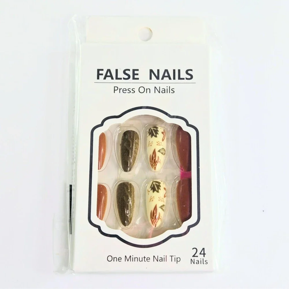 PRESS-ON NAILS Professional False Nail 24 Almond Shape Fall Celebration NEW